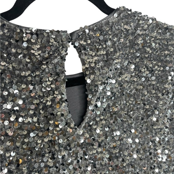 NWT Alex Marie Lia Sequin Velvet Top Silver Crew Neck Short Sleeve Size Large - Picture 5 of 10